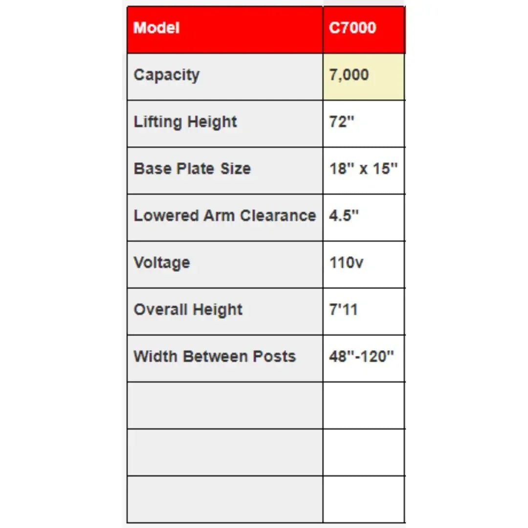 Triumph C7000 7,000 lb. Portable 2 Post Lift - Image 2