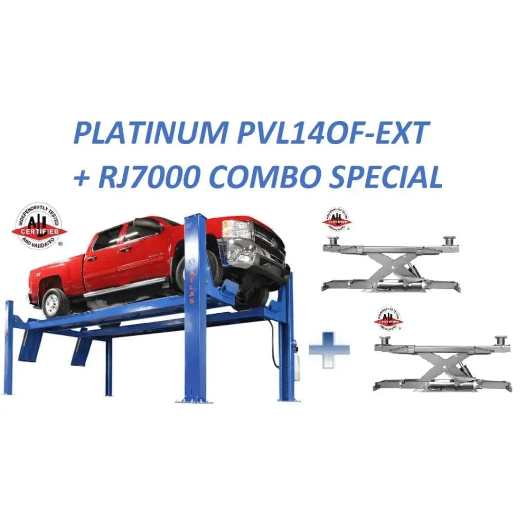 Atlas Open Front Alignment Lift + RJ7000 ALI Certified Rolling Jack Combo
