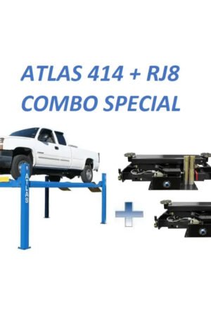 Atlas 414 14,000 lb Commercial 4-Post Lift + RJ8 Rolling Bridge Jacks Combo