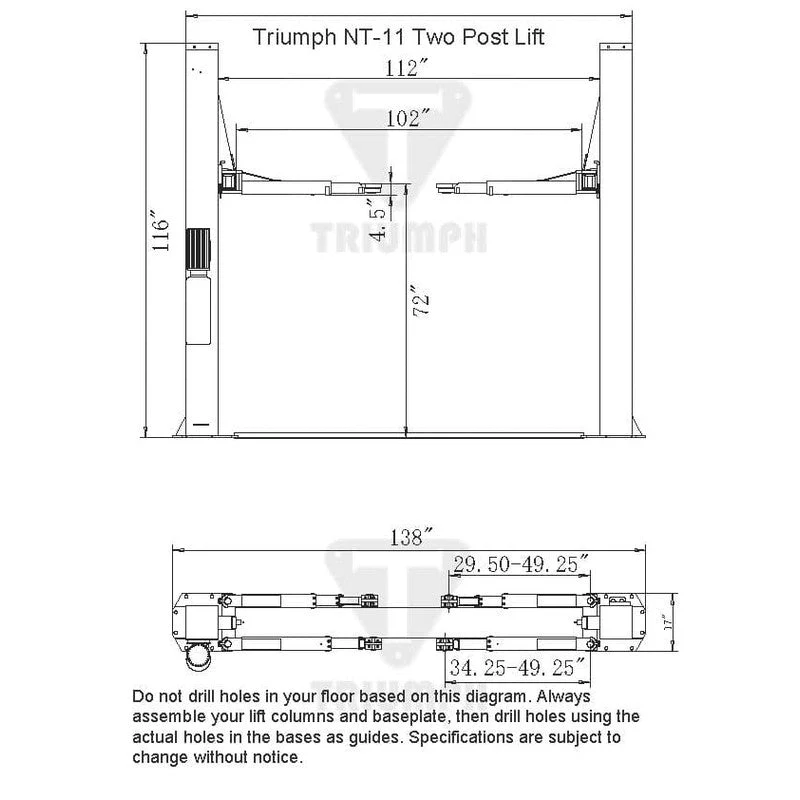 Triumph NT-11 11,000 lb Two-Post Car Lift - Image 8